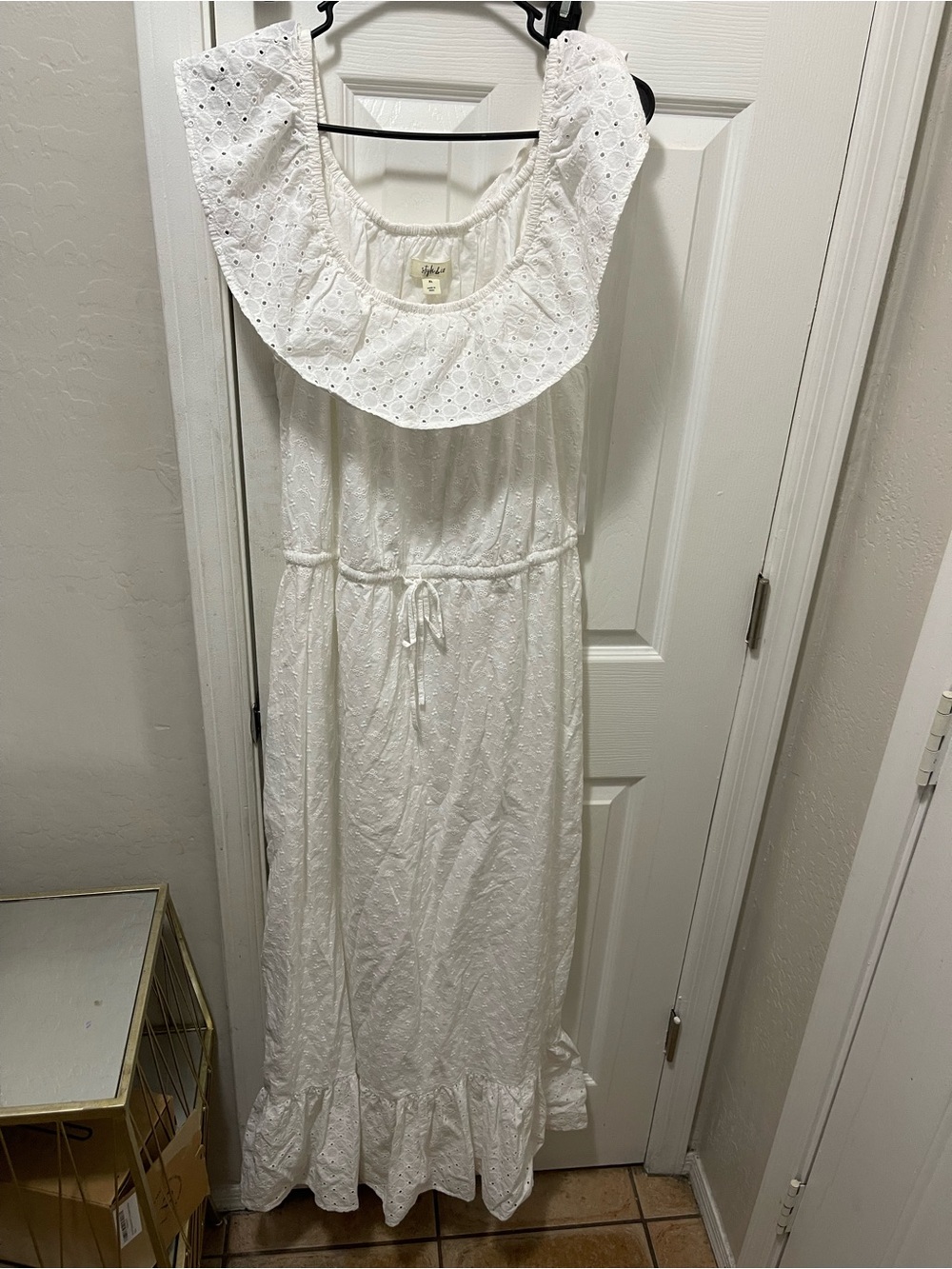Style & Co. White Eyelet Off-Shoulder Maxi Dress